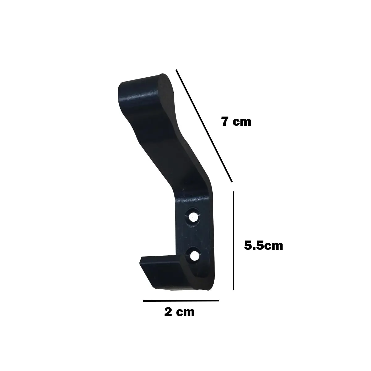 Gancho negro para casco de moto, llaves y más, 7 cm alto, 5.5 cm largo, 2 cm ancho.