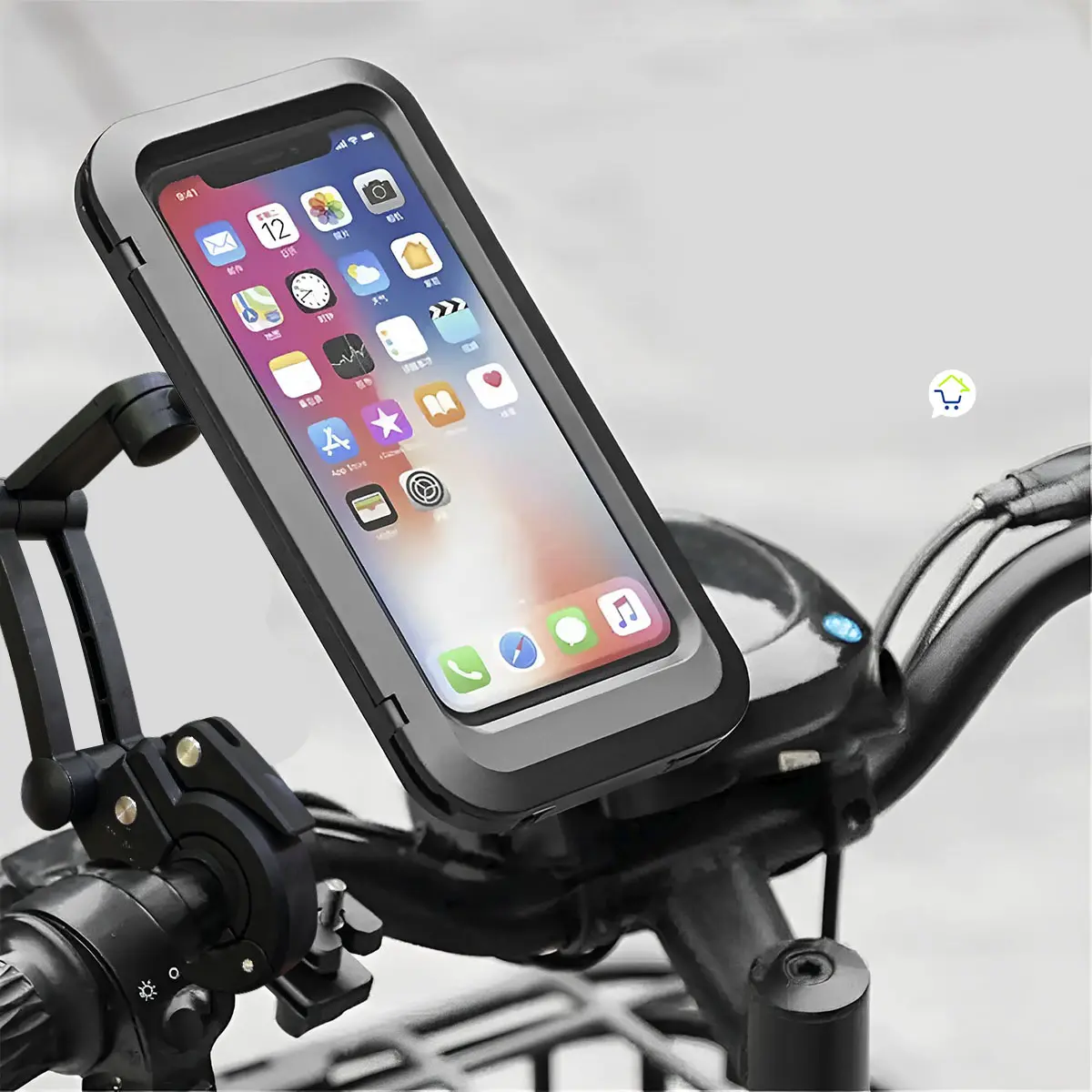 Soporte impermeable para celular en manubrio de moto o bicicleta, con pantalla táctil y protector.