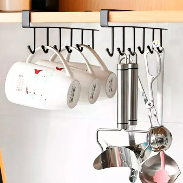 Colgador de tazas y utensilios de cocina para colgar debajo de gabinetes, organizador práctico.