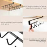 Set x4 ganchos negros para tazas, organizador de cocina duradero y fácil de colgar.