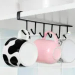 Set de 4 ganchos negros para colgar tazas y vasos, organizador de cocina colgante.