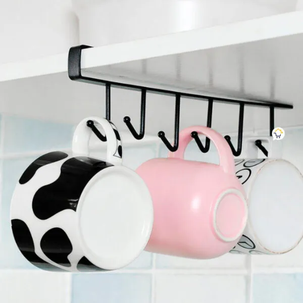 Set de 4 ganchos negros para colgar tazas y vasos, organizador de cocina colgante.