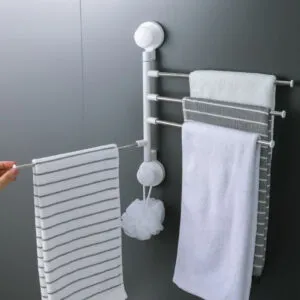 Soporte de toallas con ventosas, giratorio, 3 brazos extensibles, de pared, para baño