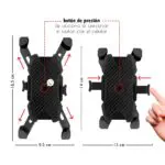Soporte de bicicleta para celular, ajuste 360°, fácil de usar, diseño universal.