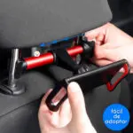 Soporte universal para celular en asiento trasero de auto, fácil de adaptar.