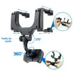 Soporte universal para celular, se ajusta al espejo retrovisor, rotación 360° y 270°.
