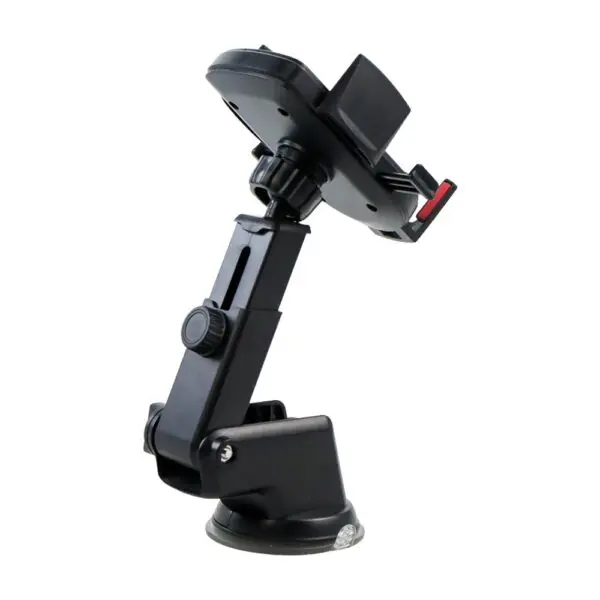 Soporte de celular universal para carro con ventosa y brazo ajustable.