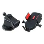 Soporte universal para carro, clip ajustable con ventosa y base para celular.