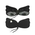 Sujetador adhesivo negro lavable con cordón frontal, levantador de senos sin tiras, tipo mariposa.