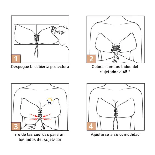 Sujetador adhesivo de levante de senos con cordón frontal ajustable.