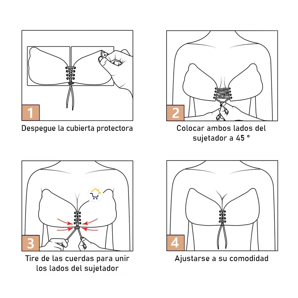 Sujetador adhesivo de levante de senos con cordón frontal ajustable.