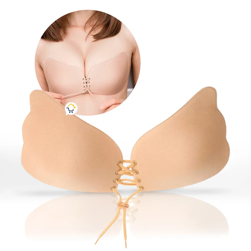 Sujetador adhesivo lavable levantador de busto con cordón ajustable para realzar el escote.