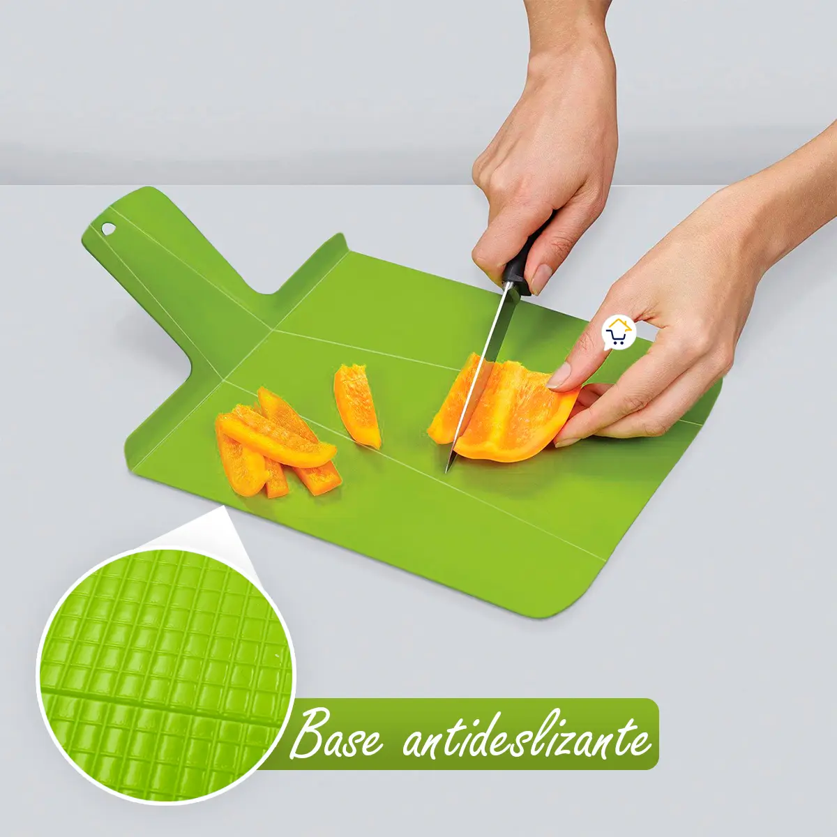 Tabla de cortar plegable antideslizante para cocina, corta pimientos, diseño verde.
