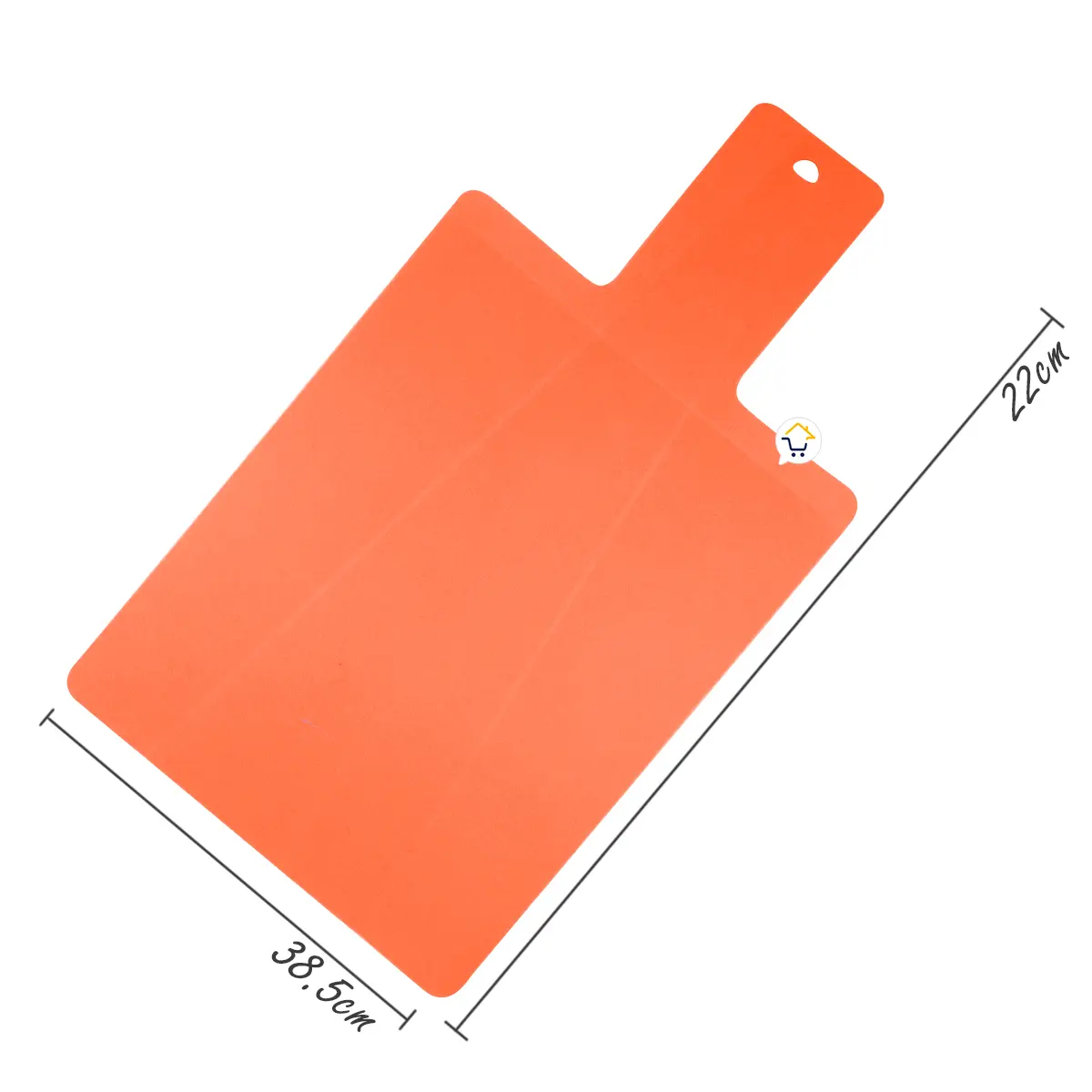 Tabla de cortar plegable naranja, 38.5cm x 22cm, ideal para picar alimentos en la cocina.