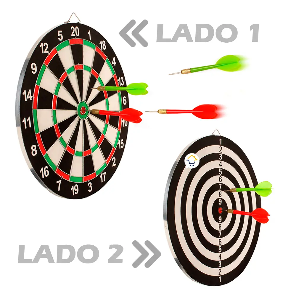 Tablero de dardos reversible 2 en 1, diana de tiro al blanco en madera con dardos.