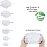 Set x6 tapas elásticas de silicona de diferentes tamaños: 20, 16, 14, 11, 9 y 6 cm, libres de BPA.