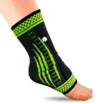 Tobillera de compresión deportiva Ortopédica, negra y verde neón, para alivio del dolor y soporte.