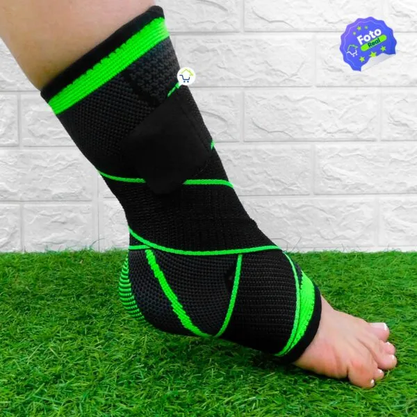 Tobillera deportiva negra y verde de compresión alta, ajustable, para soporte ortopédico del tobillo.