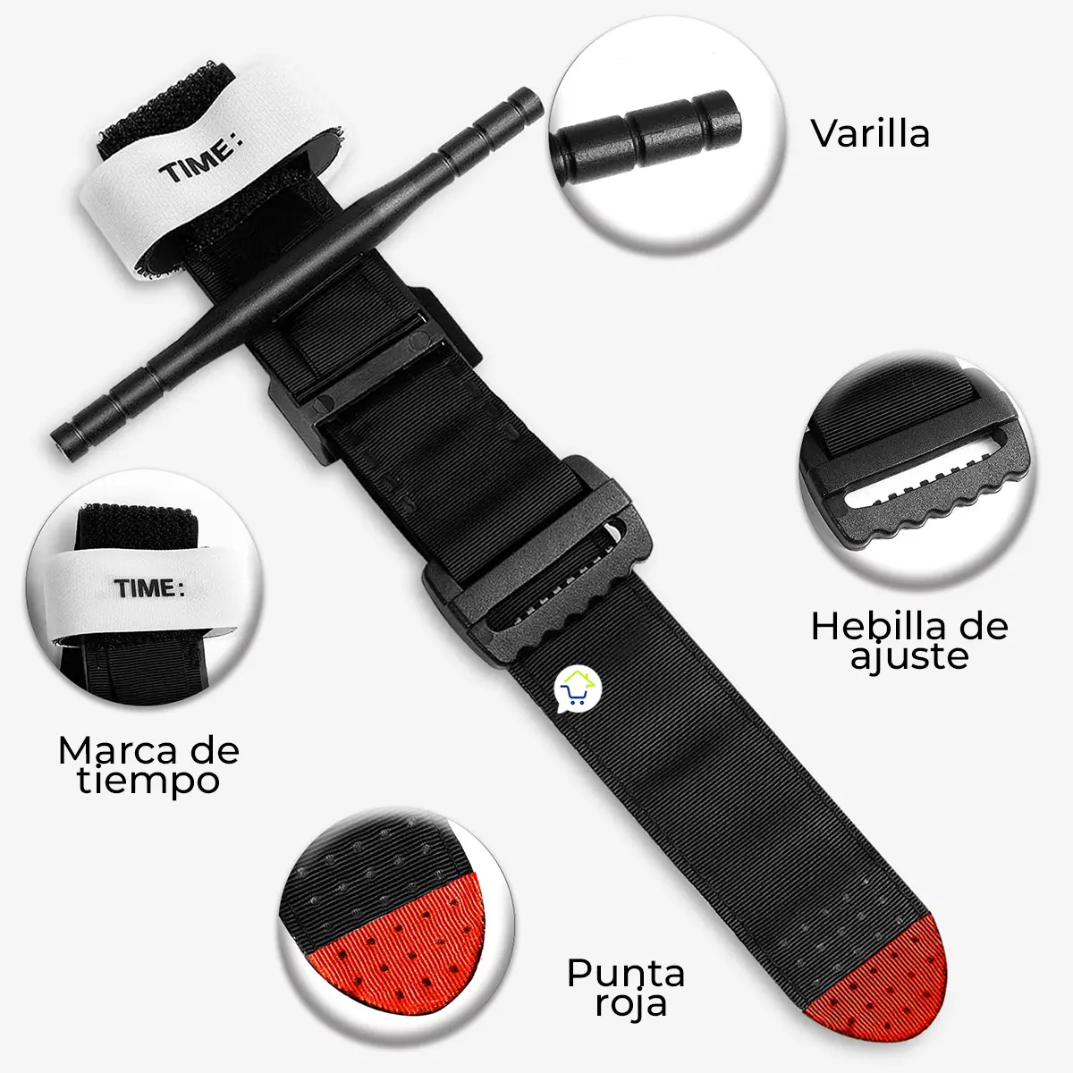 Torniquete médico de emergencia para una sola mano, con ajuste rápido y marca de tiempo.