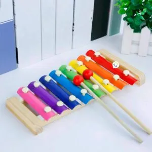 Xilófono infantil 6 tonos arcoíris con baquetas, juguete musical para niños.