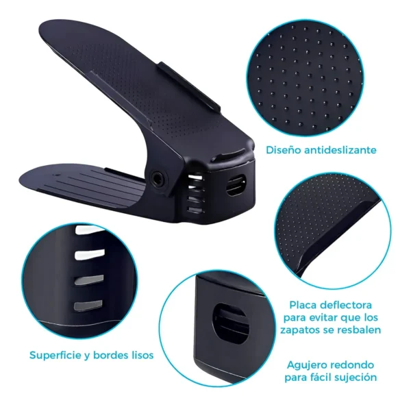 Set x4 organizador de zapatos, diseño antideslizante y bordes lisos para fácil sujeción.