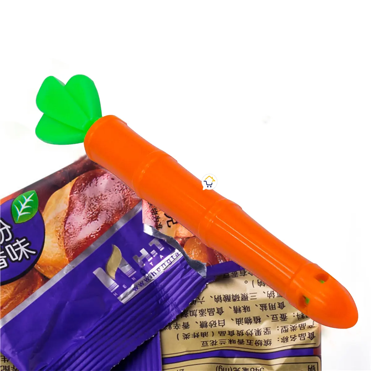 Clip sellador de bolsas magnético con diseño de zanahoria, ideal para mantener los alimentos frescos.