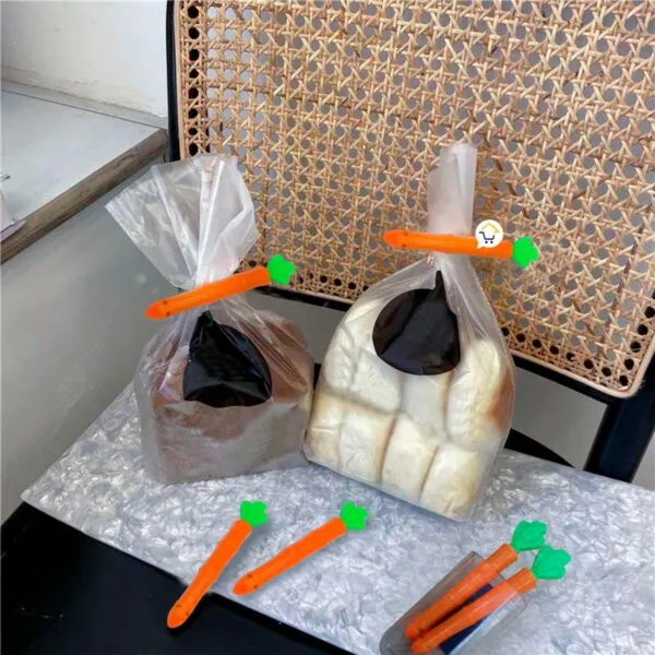 Set x10 clips selladores de bolsas tipo zanahoria herméticos y magnéticos para mantener frescos los alimentos.