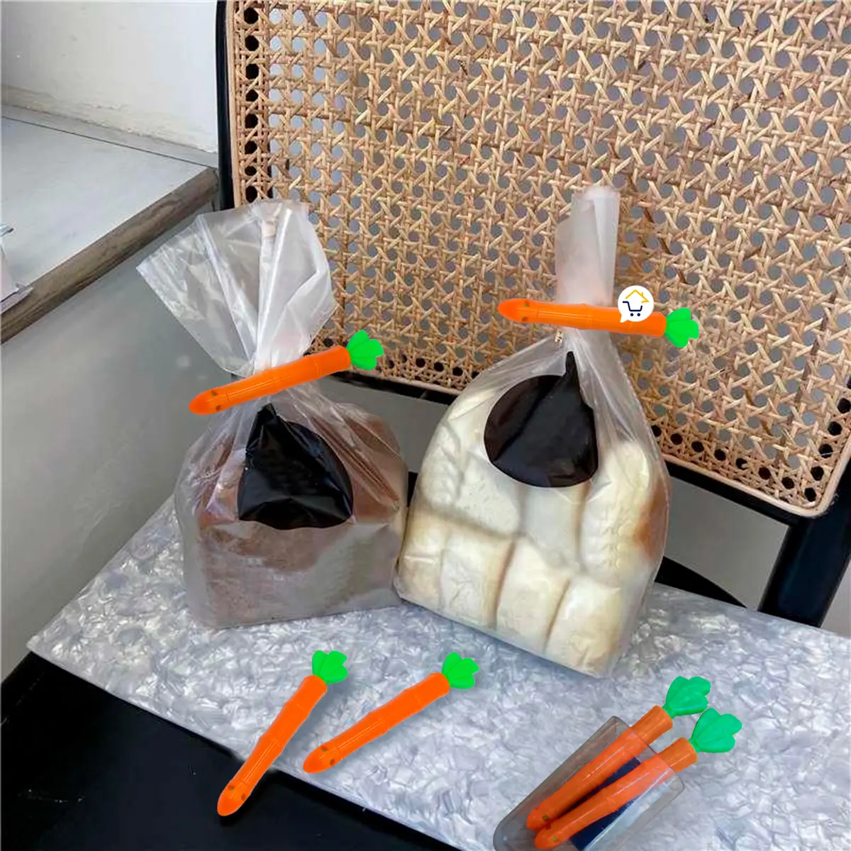 Set x10 clips selladores de bolsas tipo zanahoria herméticos y magnéticos para mantener frescos los alimentos.