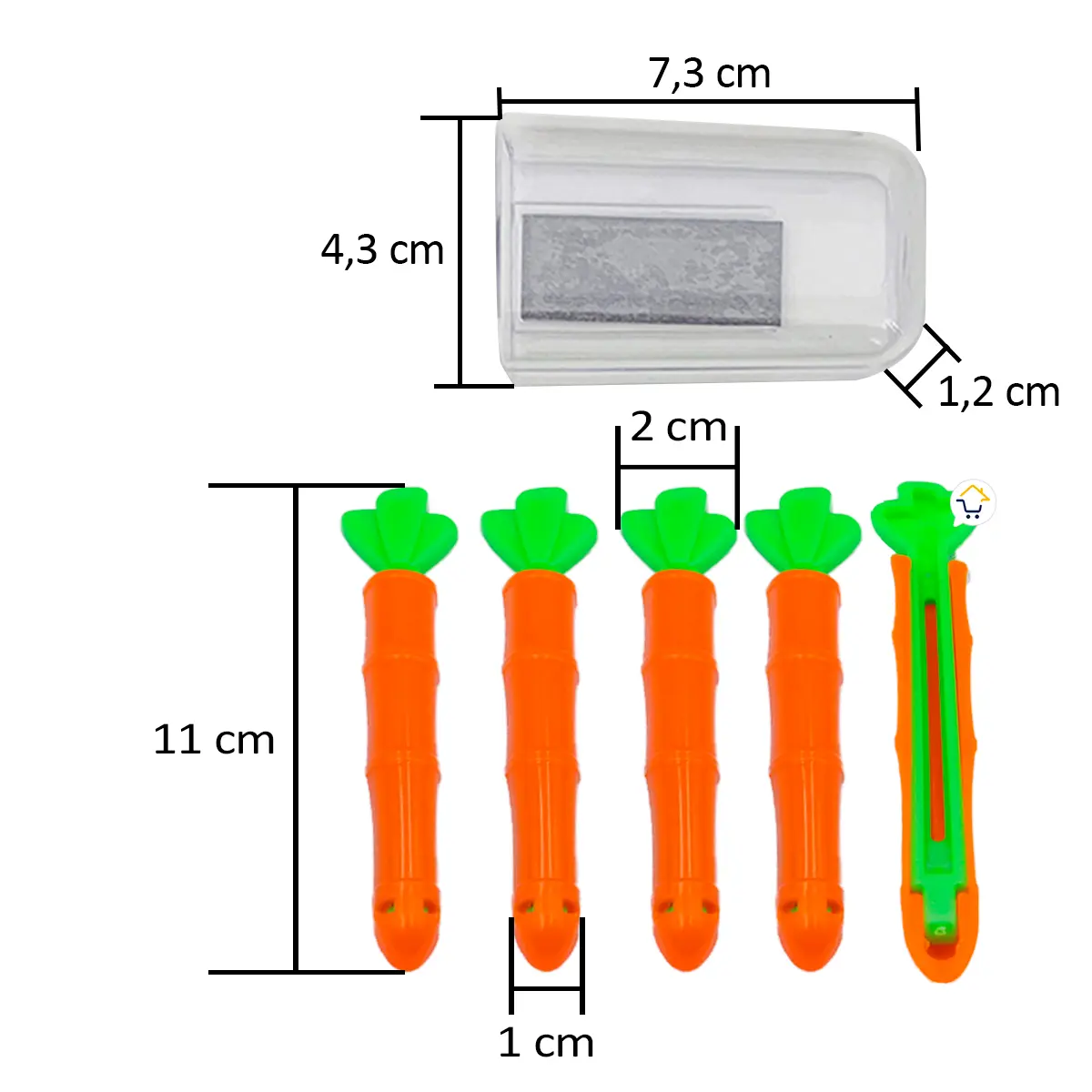 Set x10 clip sellador de bolsas pinza de zanahoria hermético magnético, 11cm, 7.3cm, 4.3cm.