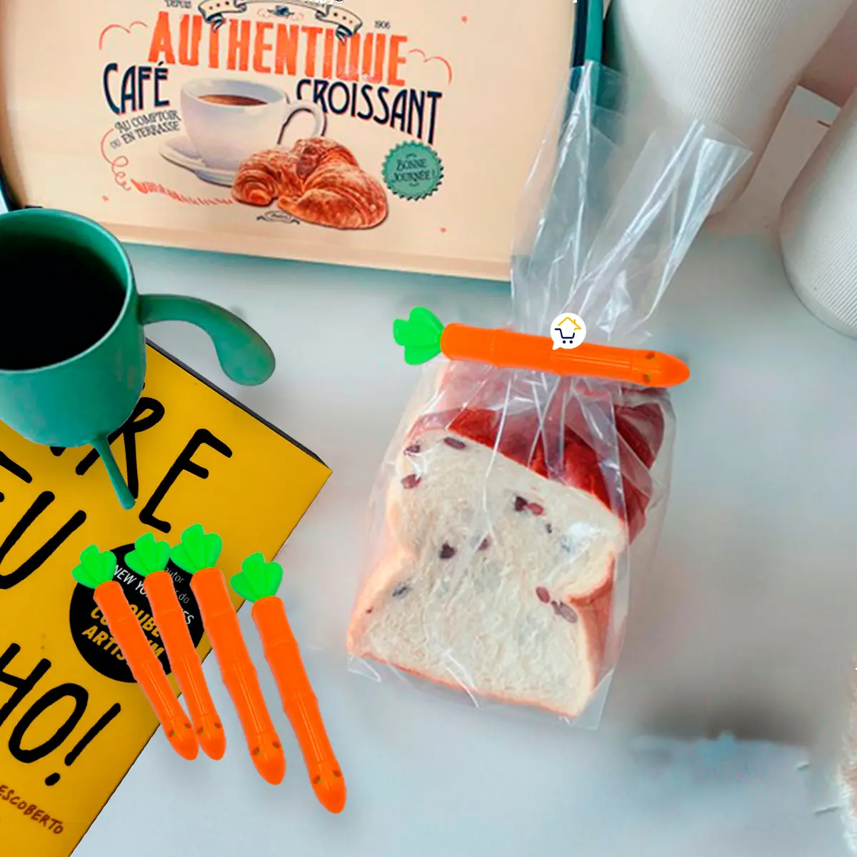 Set x10 clips selladores de bolsas en forma de zanahoria herméticos y magnéticos para alimentos frescos.