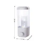 Dispensador de jabón 380 ml con medidas 20x7.7x6.5 cm, ideal para shampoo o antibacterial.
