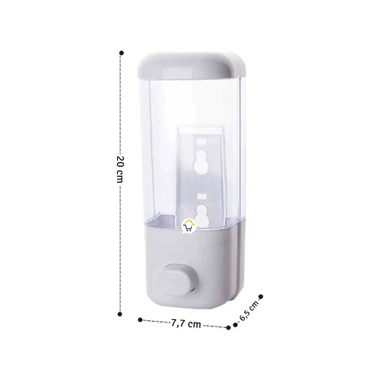 Dispensador de jabón 380 ml con medidas 20x7.7x6.5 cm, ideal para shampoo o antibacterial.