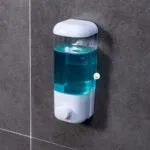 Dispensador de jabón líquido azul, 380 ml, para pared, ideal para shampoo o antibacterial.