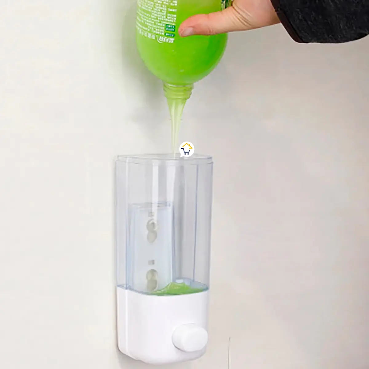 Dispensador de jabón líquido transparente de 380 ml, ideal para shampoo o antibacterial.