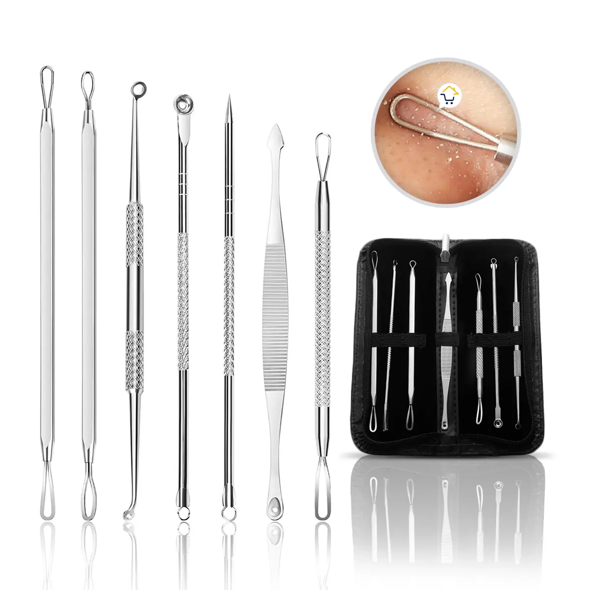 Kit extractor de espinillas 7 piezas: removedor de acné, puntos negros y comedones.