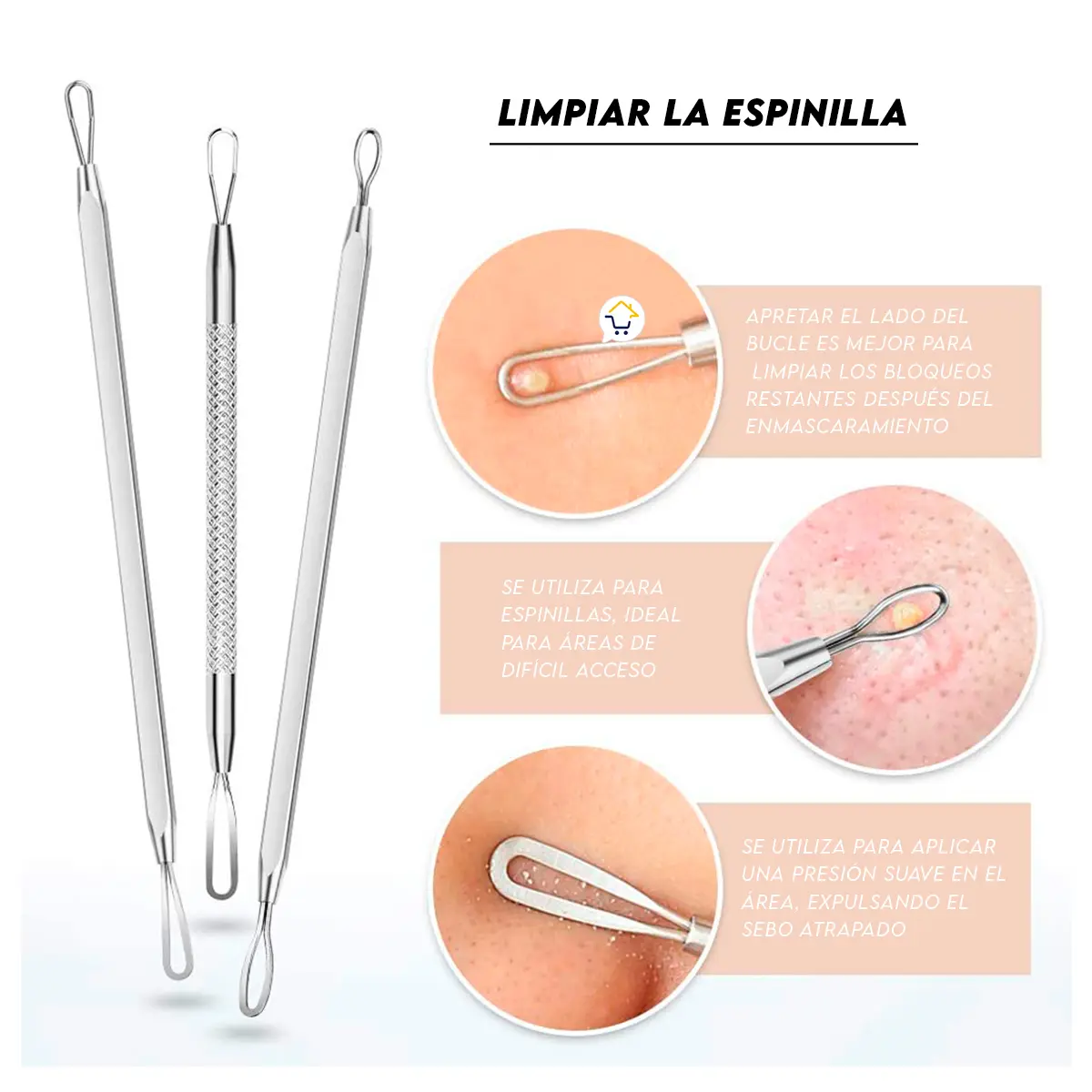 Kit extractor de espinillas de 7 piezas para limpiar acné y puntos negros, con herramienta para difícil acceso.
