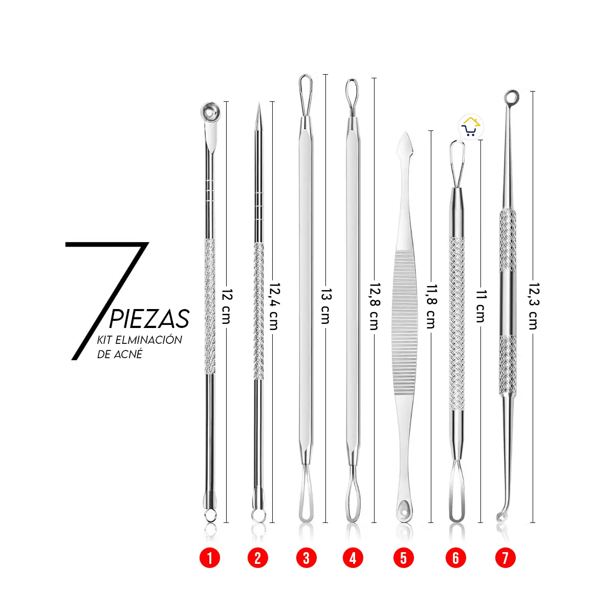 Kit extractor de acné 7 piezas: removedor de espinillas y puntos negros con herramientas de precisión.