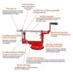 Pelador manual 3 en 1 para manzanas y verduras con cortador espiral y tres garras.