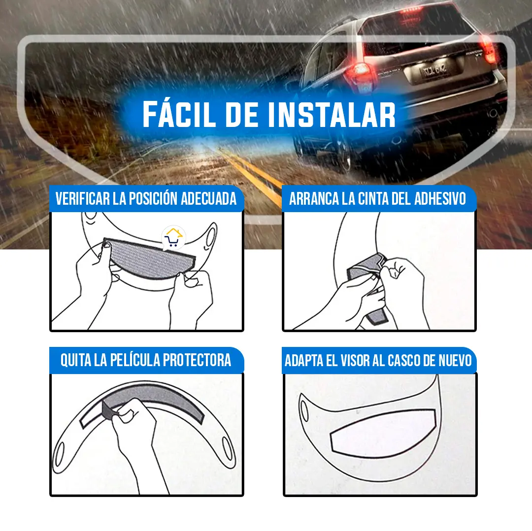 Set x2 película antivaho adhesiva para visor de casco de moto, fácil instalación.