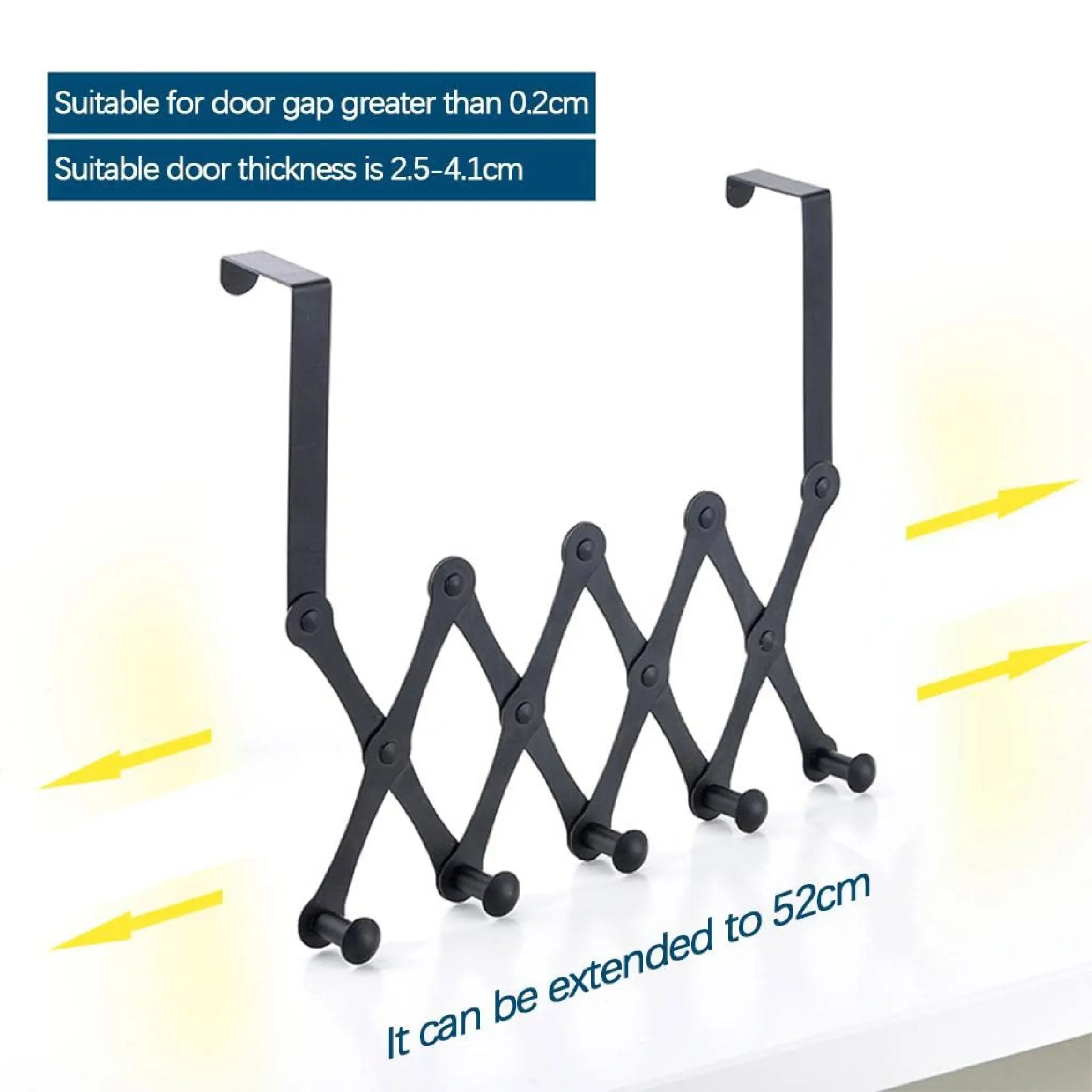 Perchero plegable 5 ganchos para puerta, extensible hasta 52cm, ideal para organizar.
