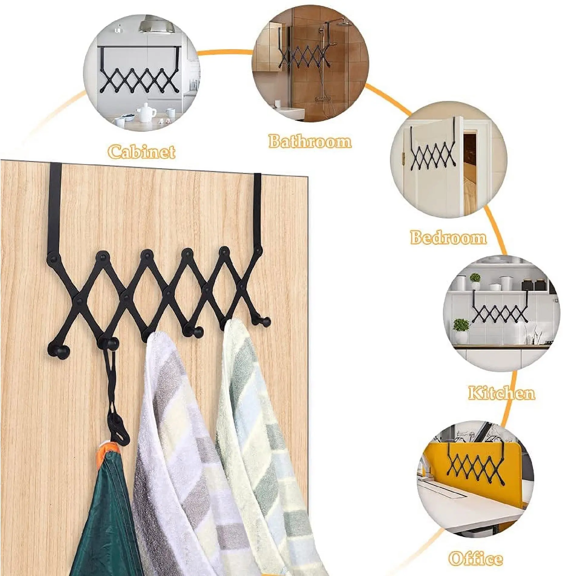 Perchero organizador de 5 ganchos plegable colgador para puerta, ideal para baño, cocina y oficina.