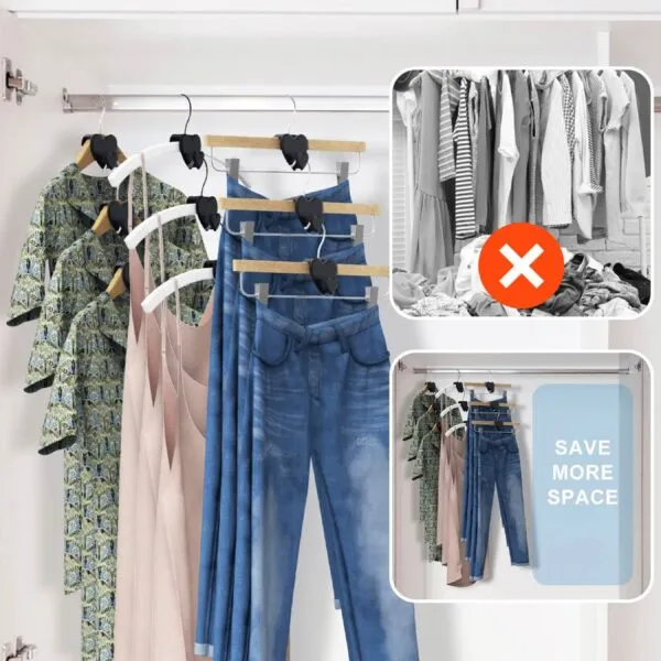 Set x12 ganchos corazón para ropa, organizador de armario que ahorra espacio.