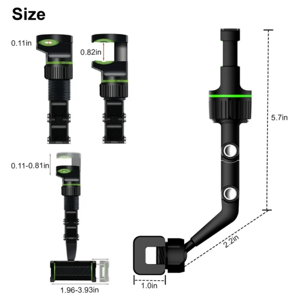 Soporte para teléfono con espejo retrovisor 360°, ajustable y multiuso para auto, 5.7" alto.