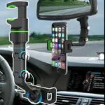 Soporte giratorio 360º para celular en espejo retrovisor del carro.