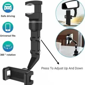 Soporte para teléfono 360º con clip para espejo retrovisor. Ajustable.