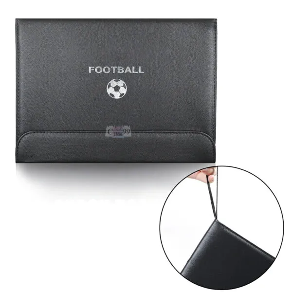 Carpeta táctica de fútbol portátil con diseño de entrenamiento.
