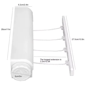 Tendedero plegable con 5 cuerdas extensibles hasta 3.2m, ideal para secar ropa.