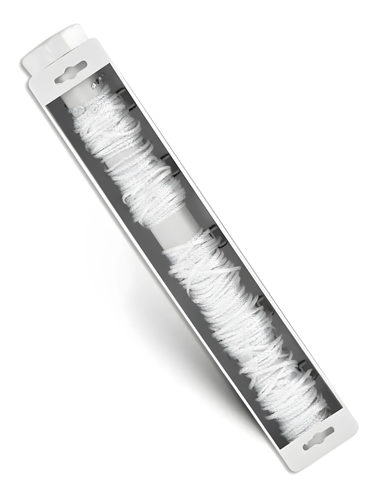 Tendedero plegable con 5 líneas de cuerda blanca en empaque.