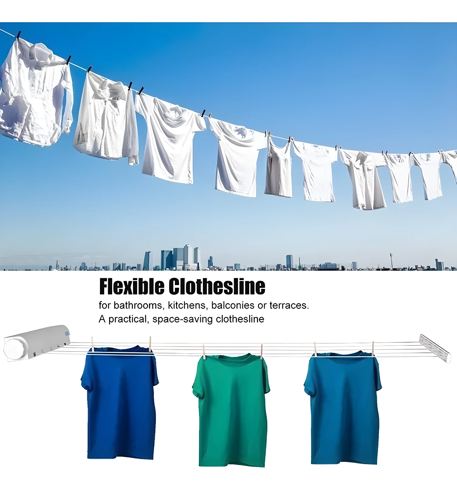 Tendedero plegable de 5 líneas para ropa, colgador de cuerda, ideal para exteriores.