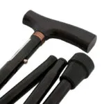 Bastón plegable portable negro, mango ergonómico, ligero y ajustable para mayor comodidad.